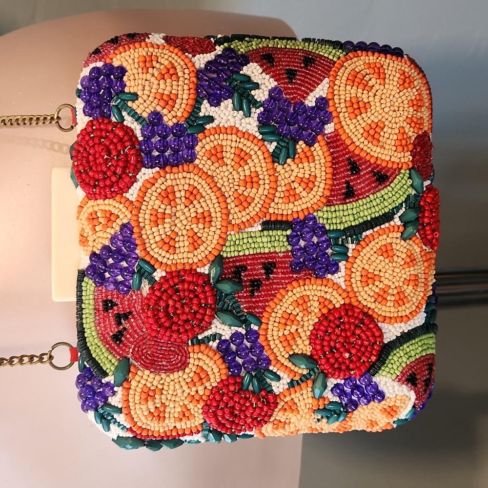 Anthropology Beaded Fiesta Fruit Summer Chain Crossbody Hand Bag